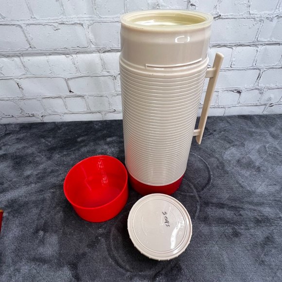 Vintage Plaid Picnic Tote with Aladdin Thermos Red Black Tan Zippered Bag Case - Picture 9 of 11